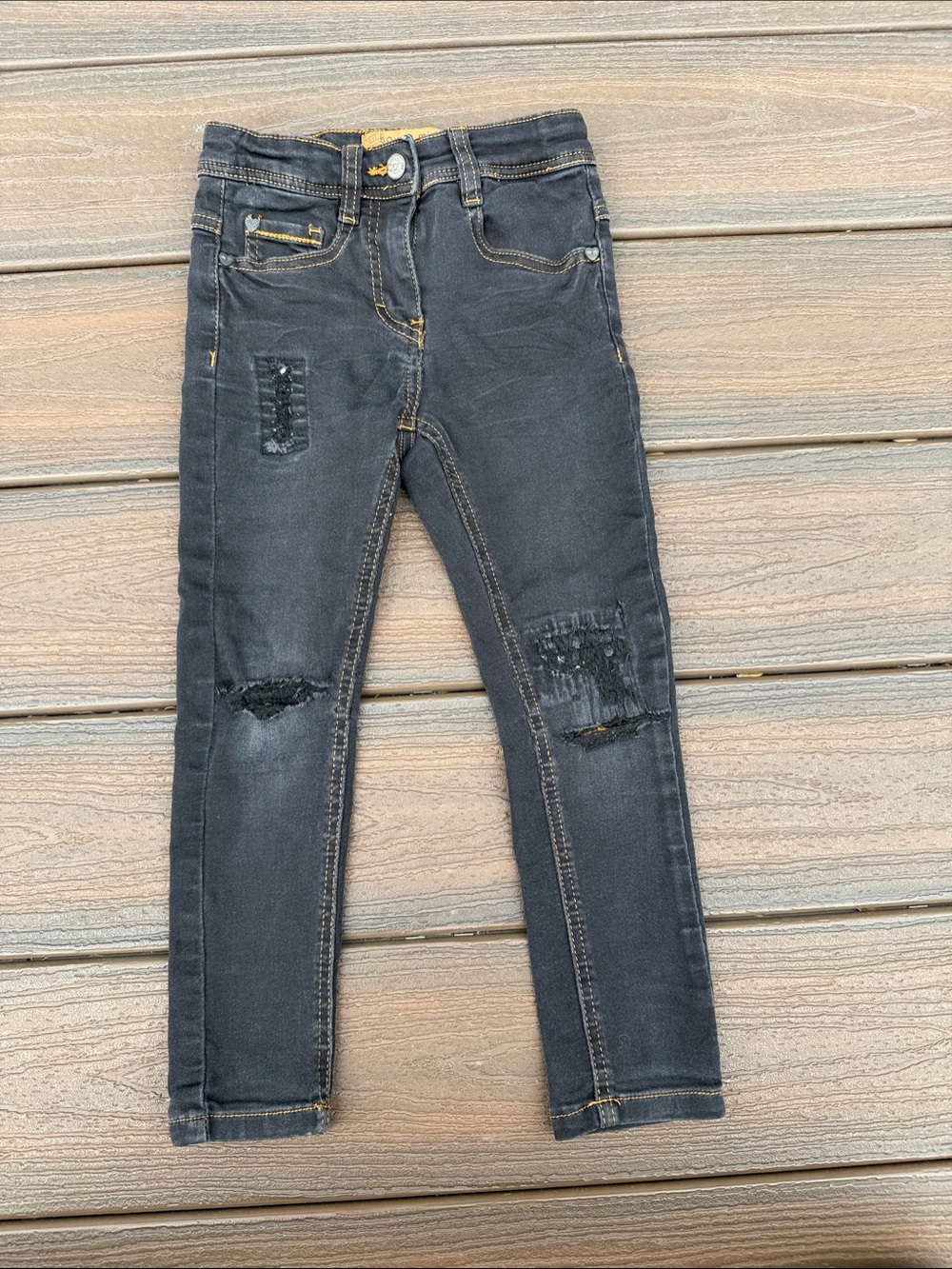 Kids Slim Black Distressed Stretch Jeans